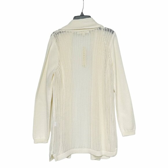 🤩Sz S Womens Knit Cardigan Cyrus Lightweight mesh Open Front Long Sleeves ivory - Picture 2 of 7